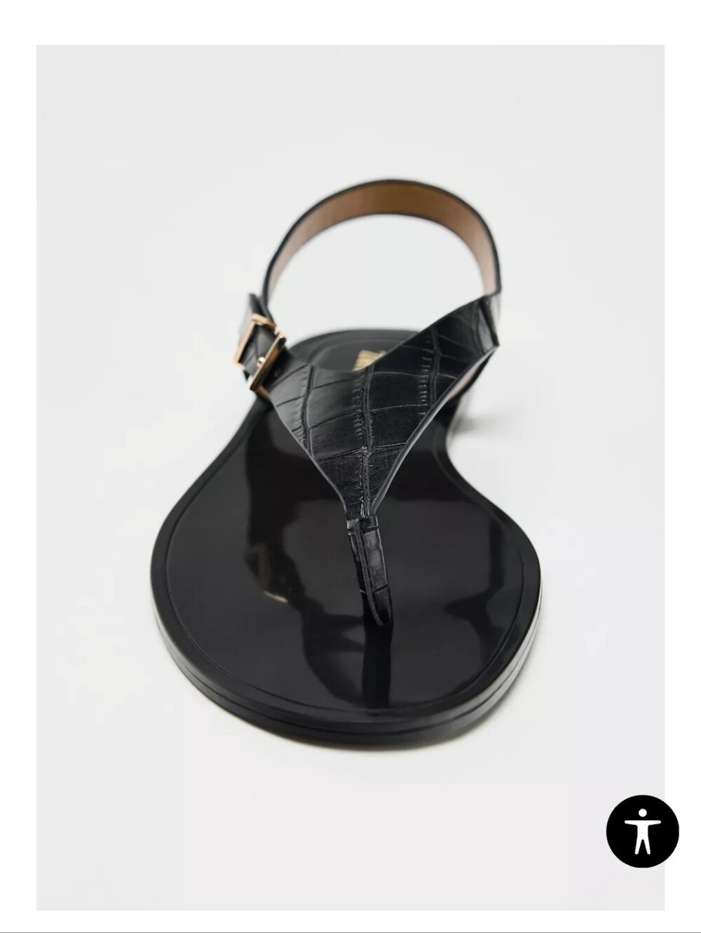 Zara Black Embossed Patent Thong Sandals with Buckle Size 10 - Picture 3 of 6